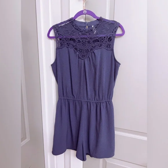 Xhilaration Deep Purple Blue Lace Detail Romper Size Large - Picture 4 of 4